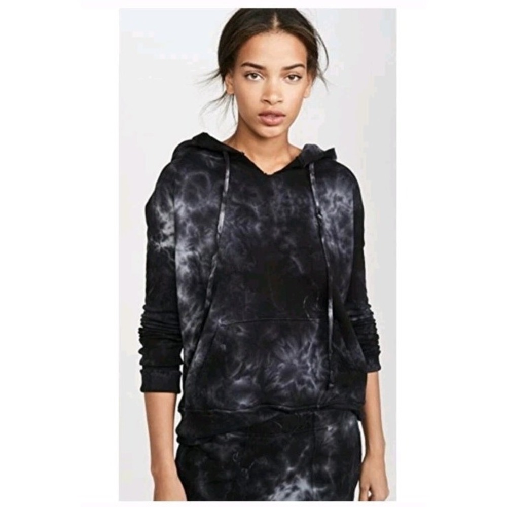 Nili Lotan‎ Janie Drawstring Hoodie Women's XS Tie Dye Black Gray Distressed